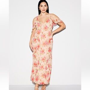 Old Navy Floral Pink Cold-Shoulder Maxi Dress